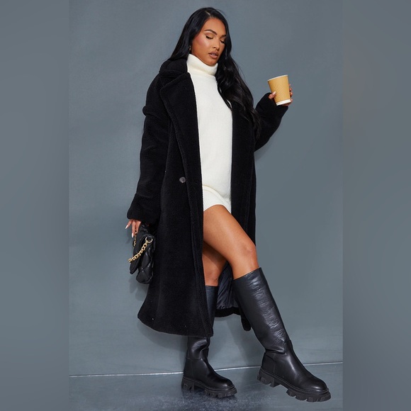 PrettyLittleThing Jackets & Blazers - Black Teddy Bear Borg Coat NWT